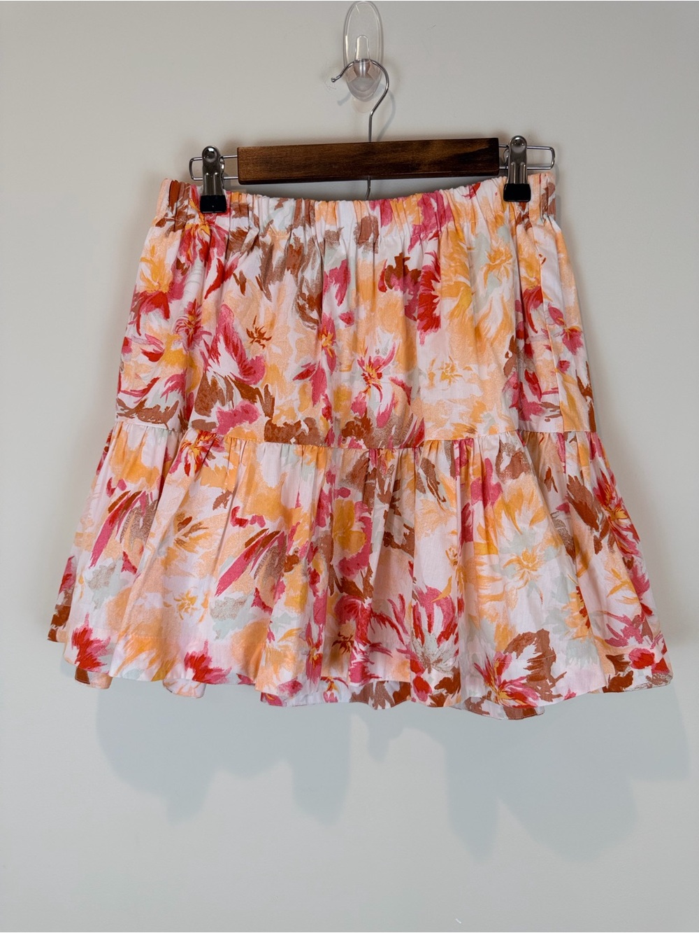 Abercrombie & Fitch Floral Tiered Mini Skirt - Pink, Orange & Brown Size Medium